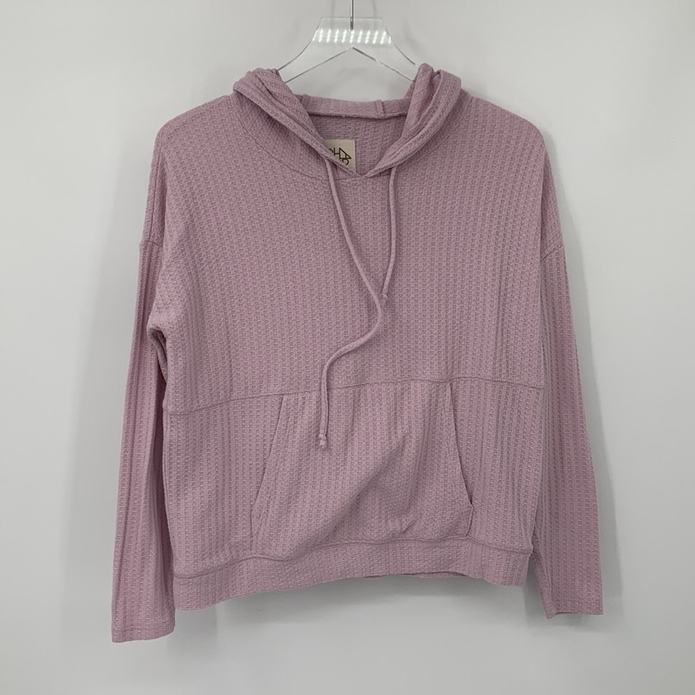 Chaser waffle knit hoodie shirt top stretch purple pink pastel sweatshirt Small